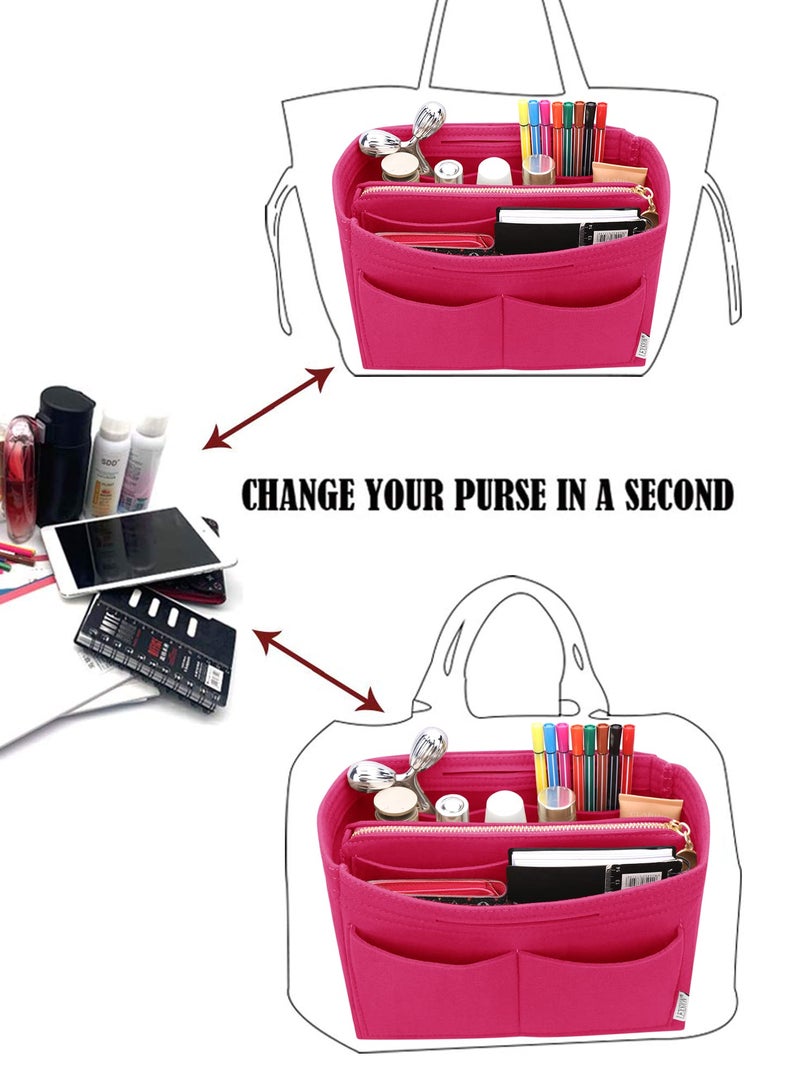 LEXSION Felt Purse Bag Organizer Insert with zipper Bag Tote Shaper Fit Speedy Neverful PM MM 8021 Rosy M - Image 5